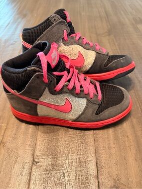 Nike Dunk High 516848-060 Black/Pink Glitter Youth Shoes Size 5Y